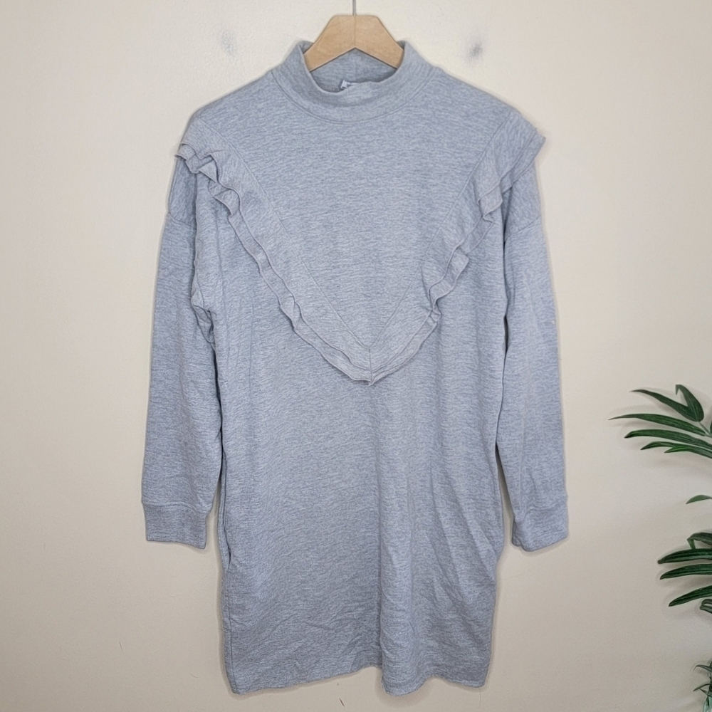 Zara Trafaluc Gray Ruffle Mockneck Sweatshirt Dress Size Small